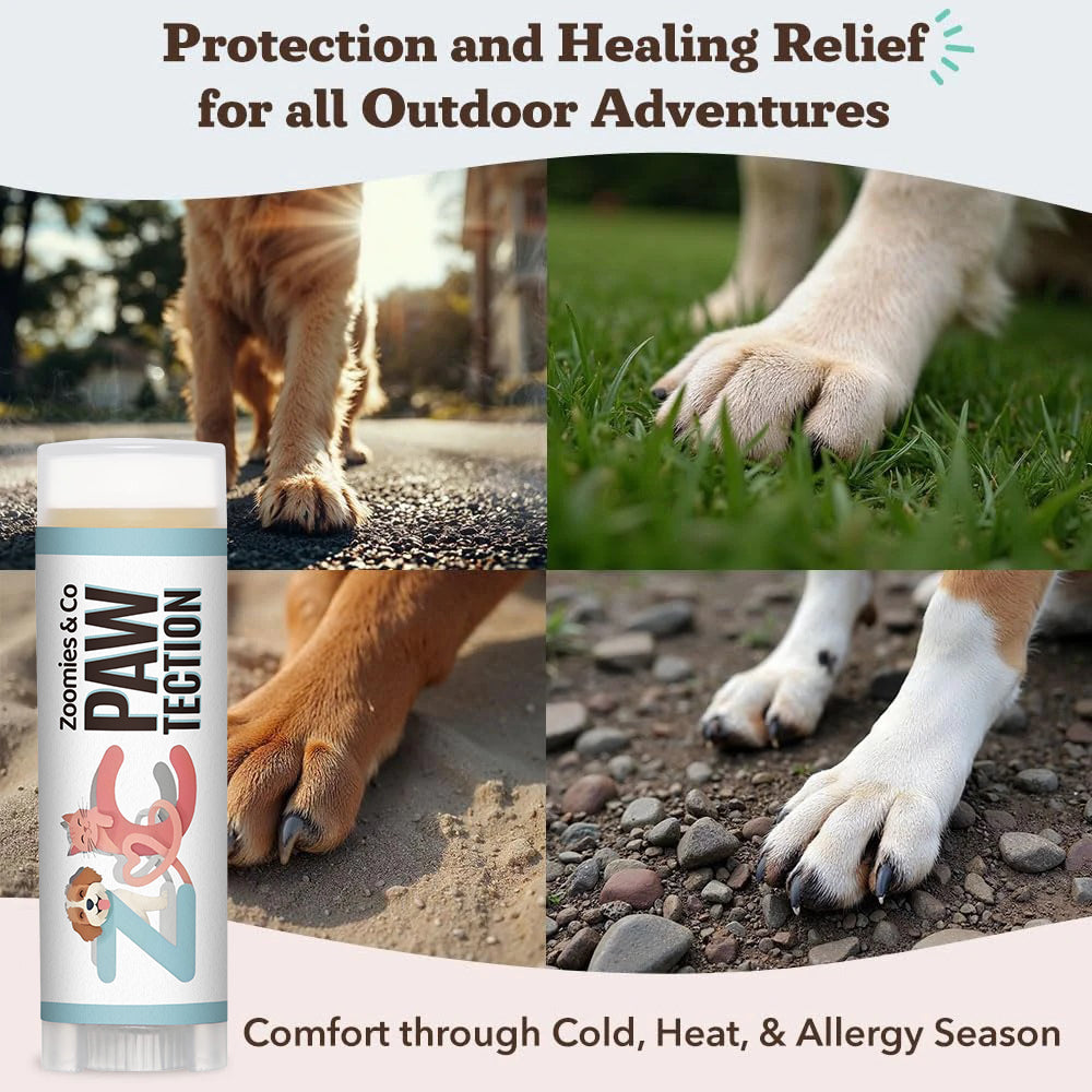 Zoomies & Co Natural Dog Paw Care Balm, providing protection and healing relief for outdoor adventures