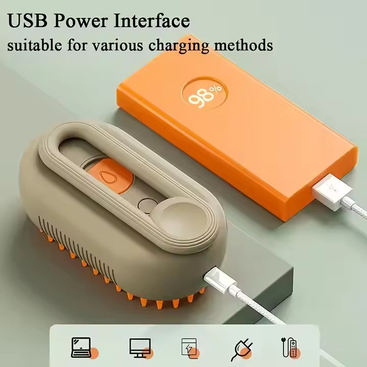 My Store 3 in 1 pet steam brush with USB power interface for versatile charging methods